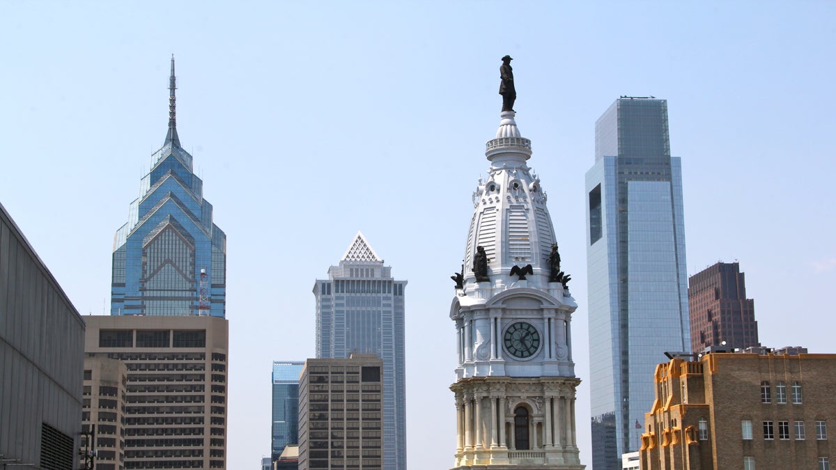  City Hall and the Center City skyline looking west from the roof of 1234 Market Street. (Emma Lee/WHYY) 
