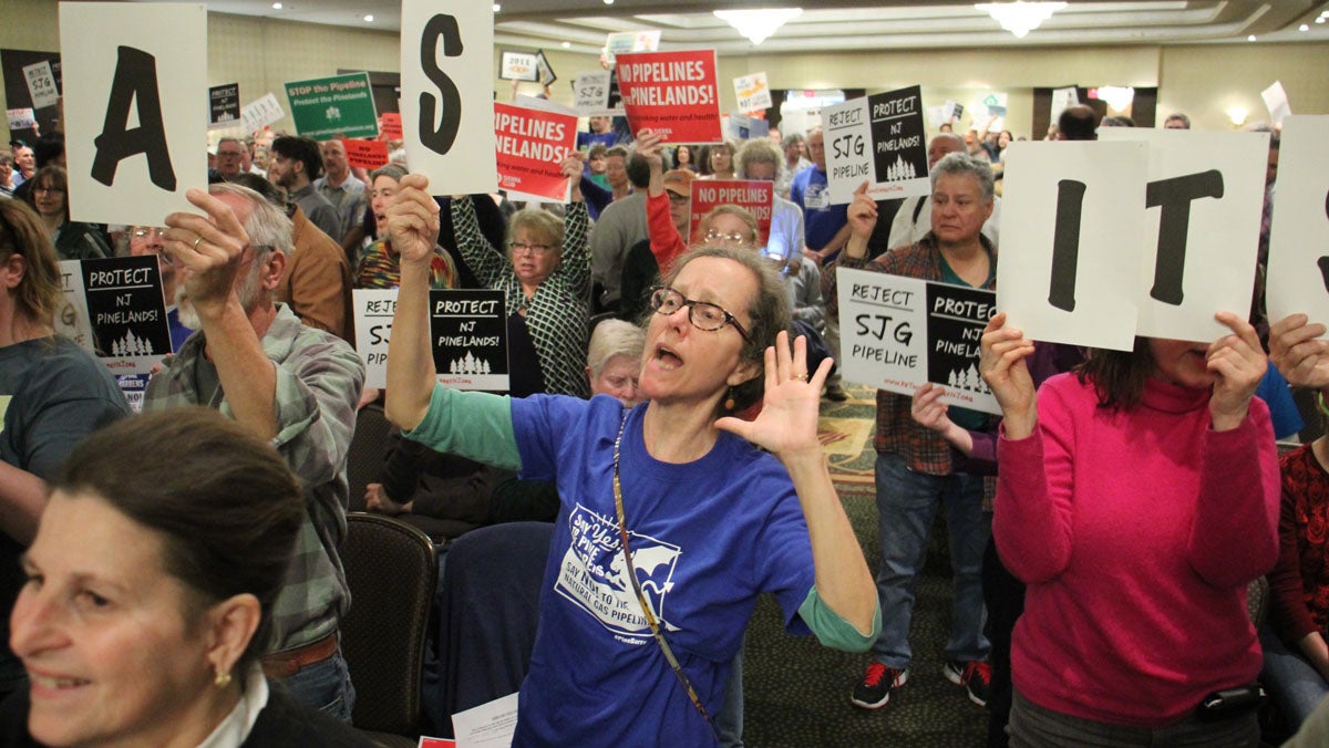  Hundreds protest the approval of the SJG pipeline through New Jersey's Pinelands. (Emma Lee/WHYY)  