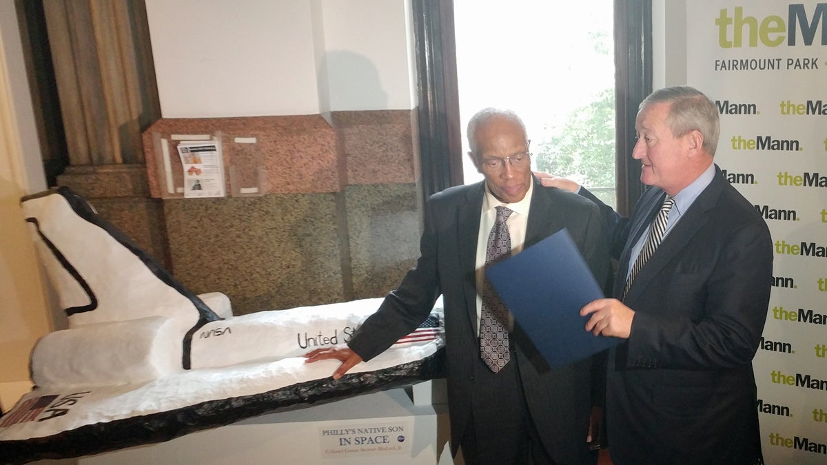  Guy Bluford, the first African American to go into space, was honored with a city citation by Mayor Jim Kenney during a ceremony at City Hall on Philadelphia (Tom MacDonald/WHYY) 