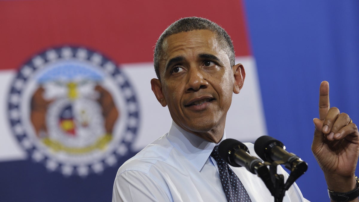  On the road to deliver a series of speeches laying out his vision for rebuilding the economy, President Barack Obama speaks at the University of Central Missouri on Wednesday. (AP Photo/Susan Walsh) 