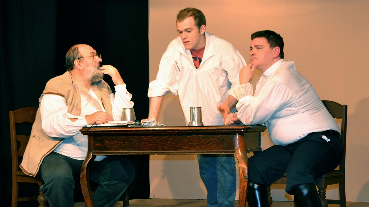  From left: Randy Shupp, Jonathan Walsh and Chris Wunder star in a scene from “The Signal,” one of seven shows being presented at the Old Academy Players’ Summer One-Act Bonanza 2013. (Joel B. Frady/for NewsWorks) 