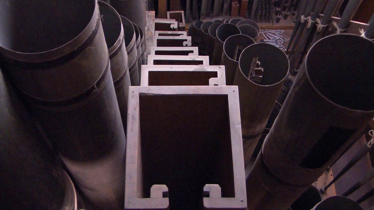  A view from inside the Wanamaker pipe organ.  (Charlie Kaier/WHYY) 