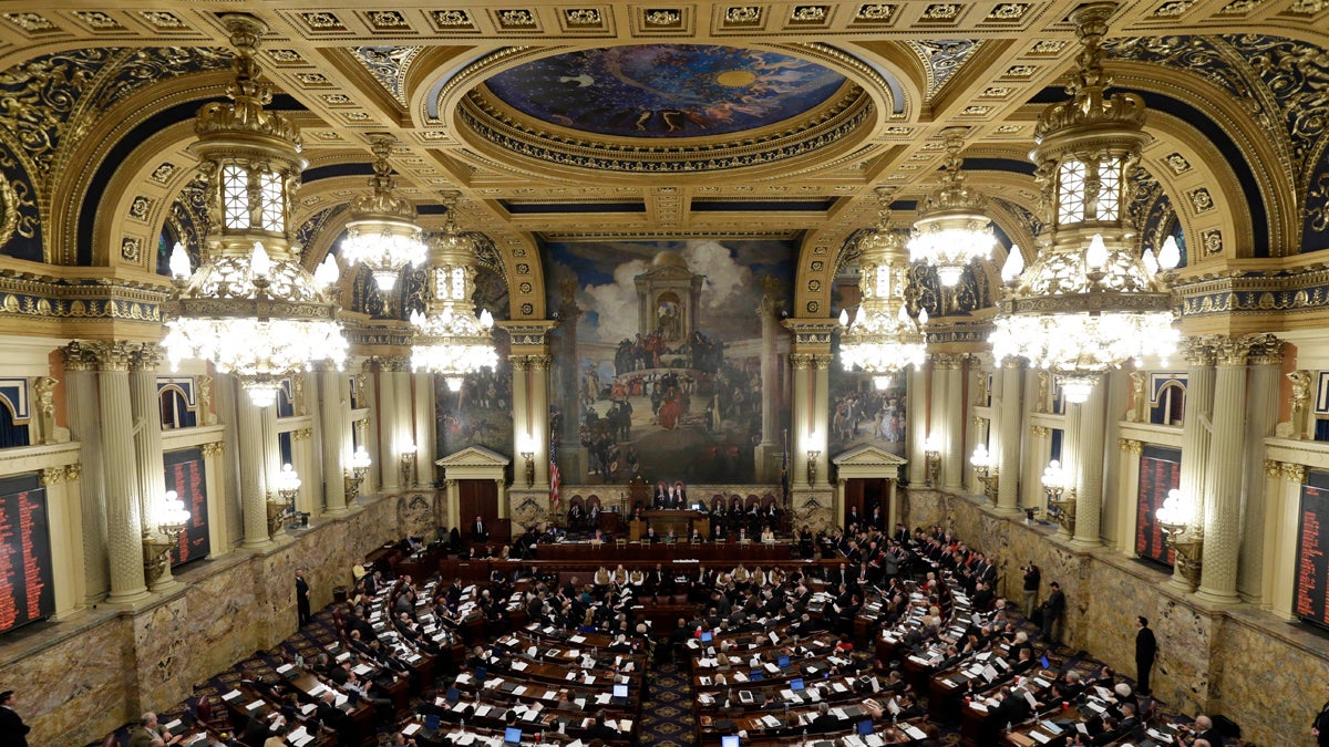  Gov. Tom Corbett is shown addresses a joint session of the Pennsylvania House and Senate in 2013, in Harrisburg, Pa. (AP Photo/Matt Rourke) 