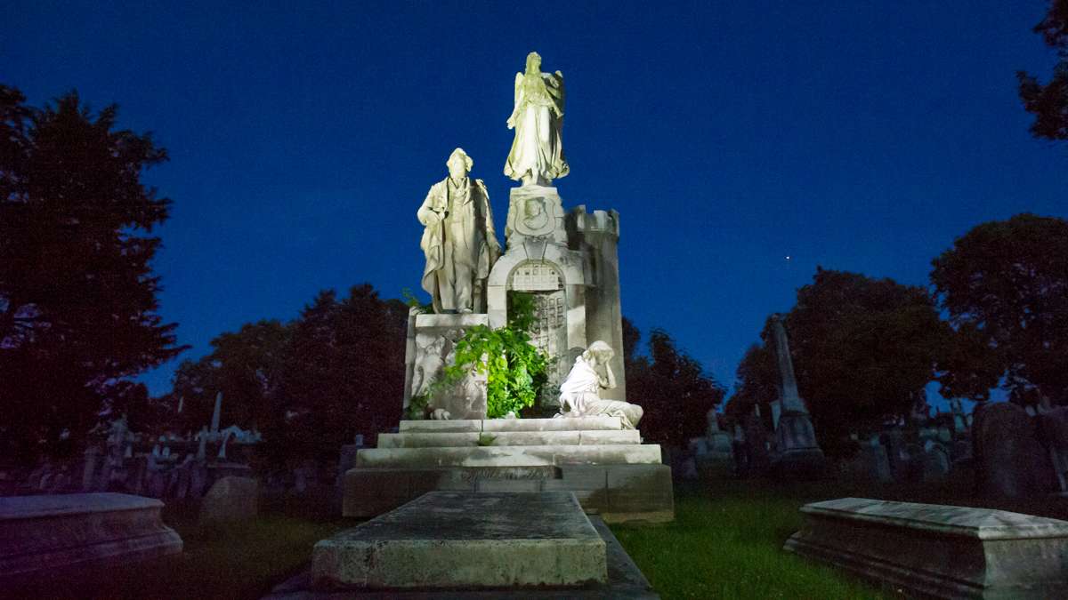 Photographed with painted light is the ornate monument of William James Mullen, a noted 19th century philanthropist and prison reformer.