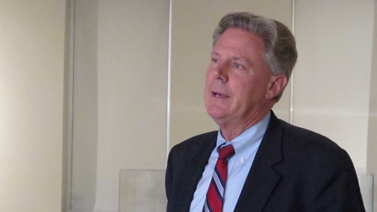  Congressman Frank Pallone talks with reporters at the NJ Division of Elections office in Trenton before filing his petitions to be a candidate in the August Senate primary. (Phil Gregory/for NewsWorks) 