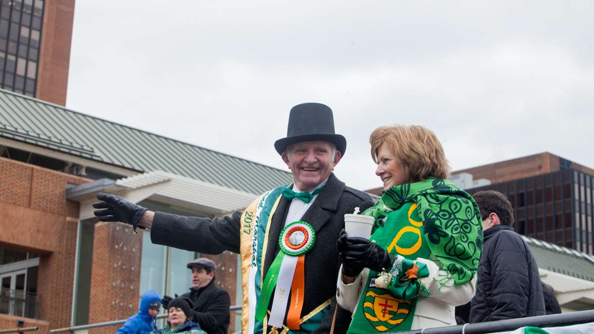 Grand Marshal Barney Boyce waves to the crowd during the 2017 Saint Patrick's Day Parade in Philadelphia.