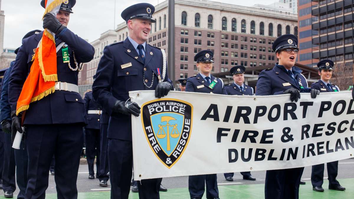 The Dublin Airport Police, Fire and Rescue color guard made the tirp from Ireland to march in the Saint Patrick's Day Parade Sunday.