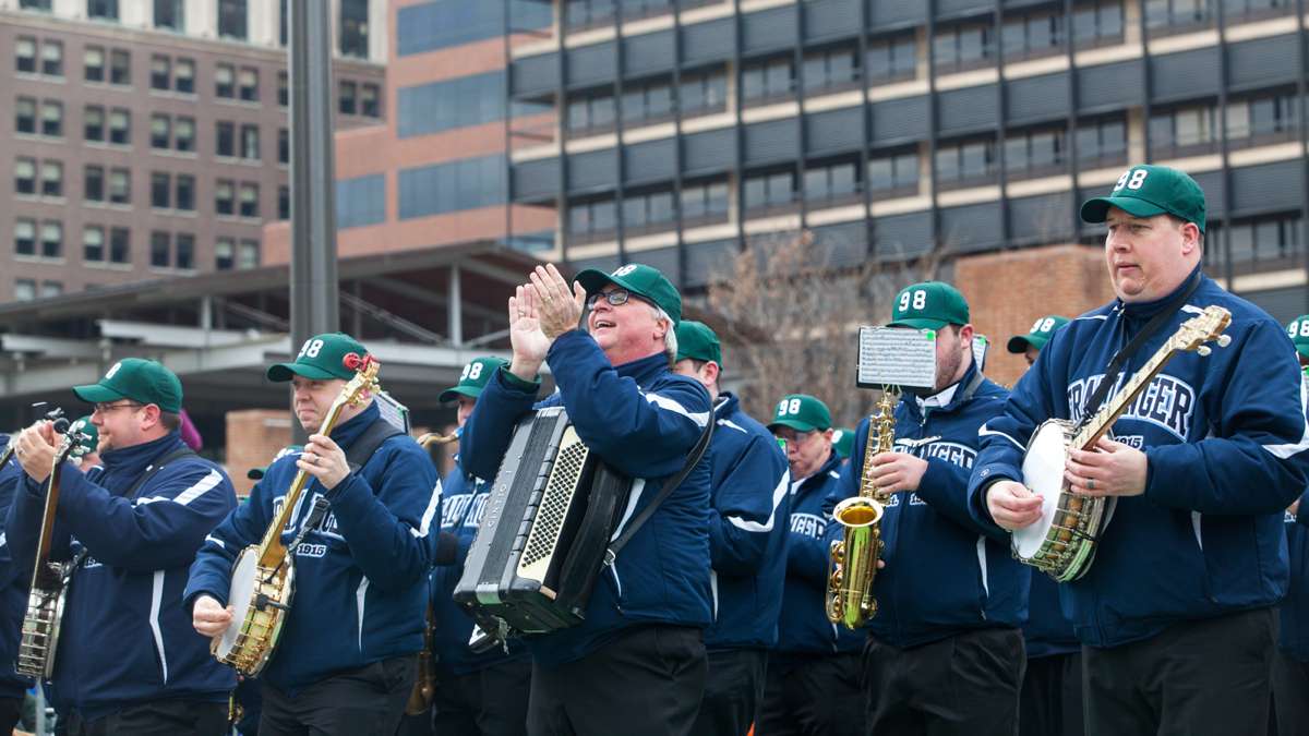 The Fralinger String Band performs during the Saint Patricks Day Parade down Market Street Sunday.