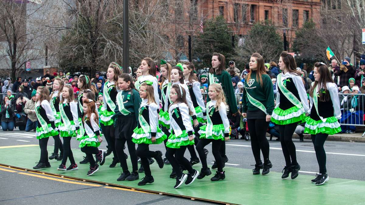 Students from the McHugh School of Irish Dance in Delaware County perform during the Saint Patrick's Day Parade.