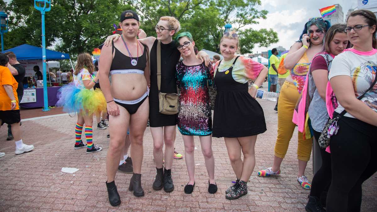 Friends from North Philadelphia, (from left) Jamie Zubernus, 20, Austin Bucci, 19, Cayla Smith, 20, and Christina Van Han, 19, participate in their first Pride parade and festival Sunday, June 18, 2017.