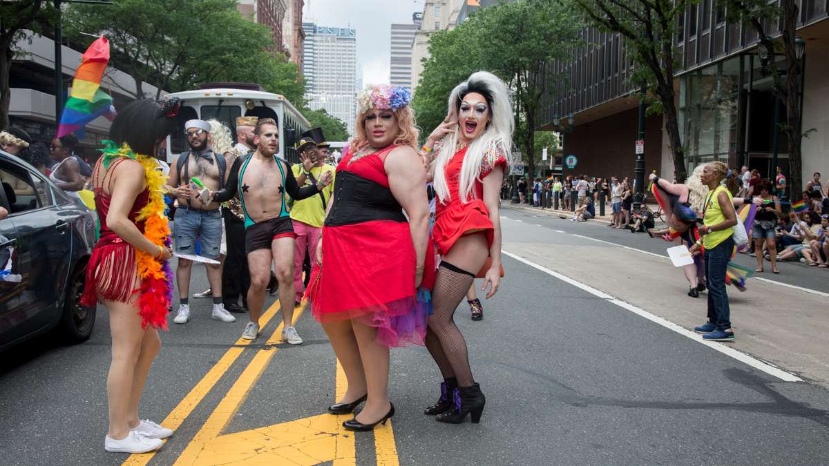 Areola Grande 22, and Onyx Ondyx, 23, (from left) march with Josh Schonewolf Presents at the 2017 Philadelphia Pride Parade, Sunday, June 18, 2017.