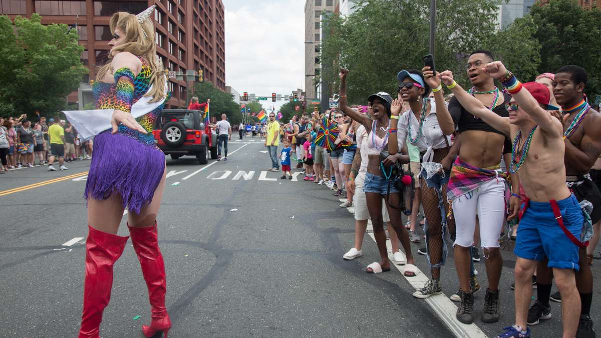 Revelers interact with marchers at the 2017 Philadelphia Pride Parade, Sunday, June 18, 2017.