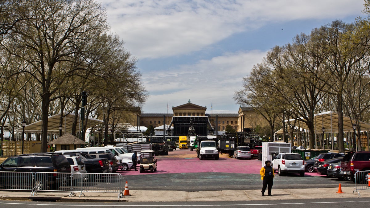  Eakins Oval on the Benjamin Franklin Parkway is being taken over for the NFL Draft, April 27 to 29. (Kimberly Paynter/WHYY) 