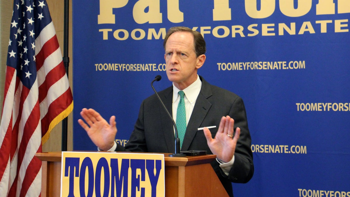U.S. Sen. Pat Toomey calls on his election opponent Katie McGinty to reject the Iran nuclear deal. (Emma Lee/WHYY)