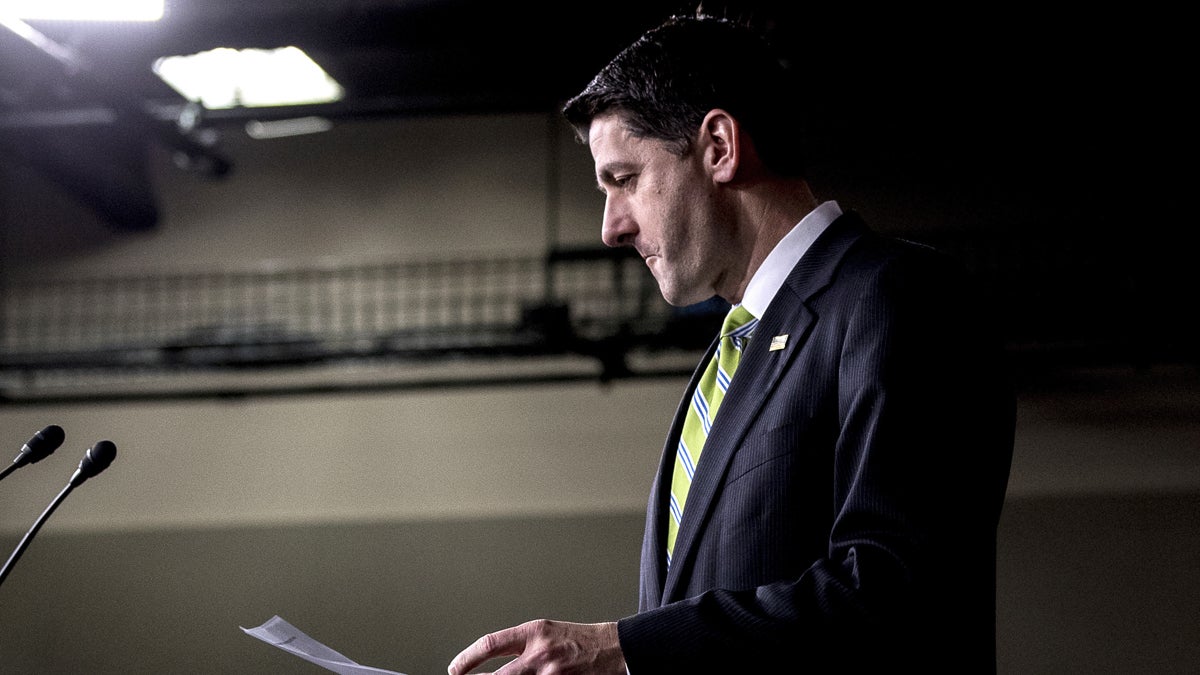  House Speaker Paul Ryan of Wis., arrives to speak to members of the media during a press conference on Capitol Hill in Washington, Friday, March 24, 2017. (AP Photo/Andrew Harnik) 