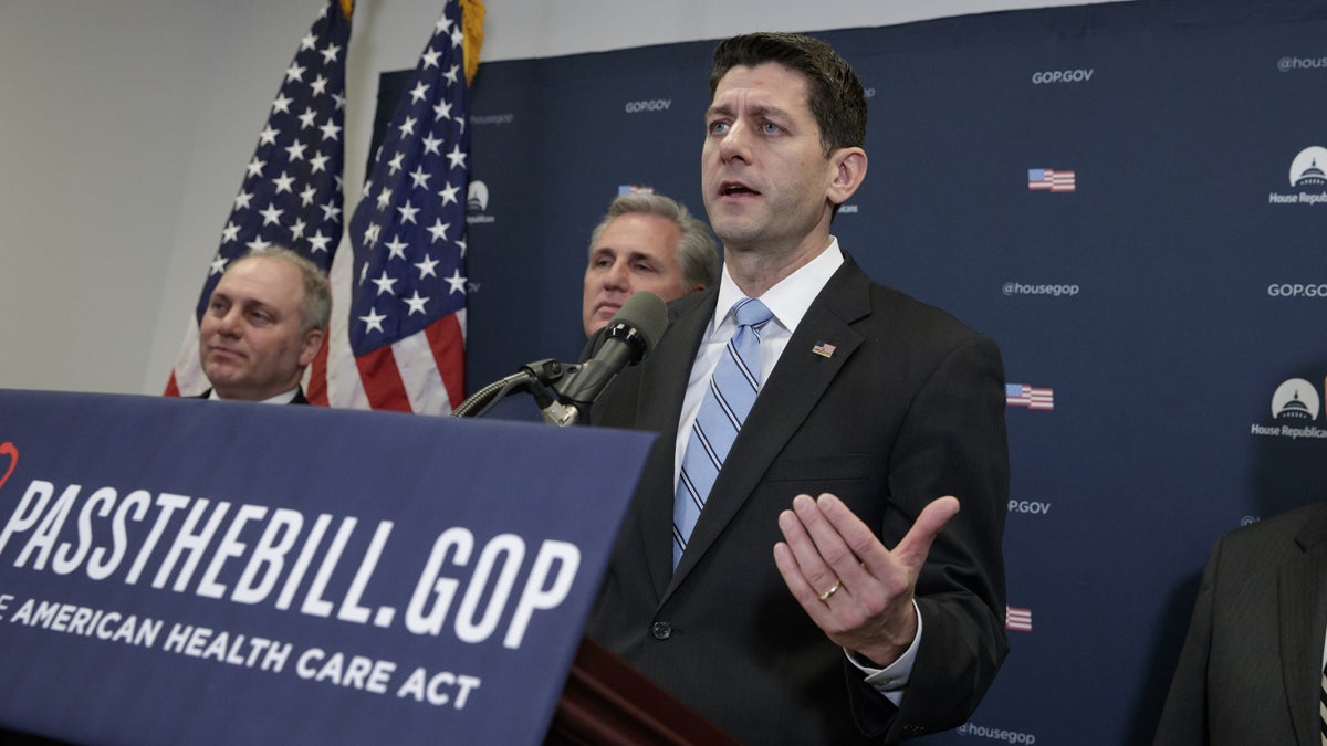  Speaker of the House Paul Ryan, R-Wis., talks to reporters after meeting with President Donald Trump who came to Capitol Hill to rally support among GOP lawmakers for the Republican health care overhaul, in Washington, Tuesday, March 21, 2017. (AP Photo/J. Scott Applewhite) 
