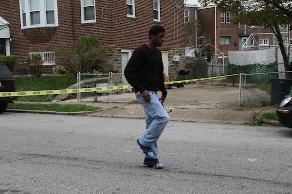 <p><p>Cauzell Harris of Youth Build Philly does a drill step. (Trenae V. McDuffie/for NewsWorks)</p></p>
