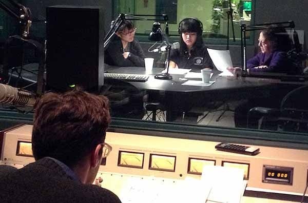 <p><p>Dinh To rehearses her narration with Yowei Shaw and Elizabeth Perez Luna. Engineer Charlie Kaier was at the controls.  (Jeanette Woods/ NewsWorks)</p></p>
