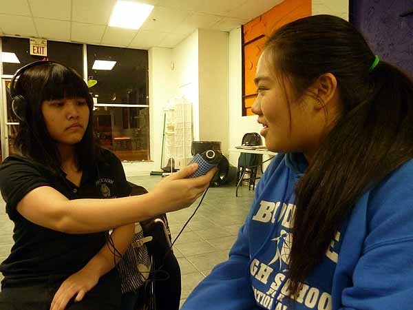 <p><p>Dinh To (left) and Yingci Chen practice their interview skills on on each other. (Courtesy of Philly Youth Radio)</p></p>
