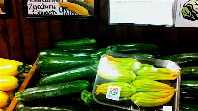  Zucchini, and blossoms, at Duffield's Farm Market in Gloucester County. (Amy Z. Quinn/NewsWorks) 