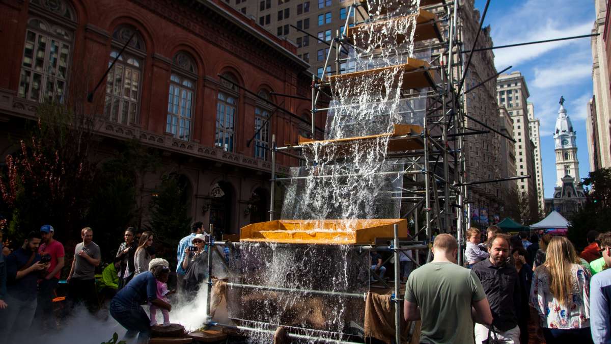 An artificial 'waterfall' was a centerpiece of the PIFA Street Fair.