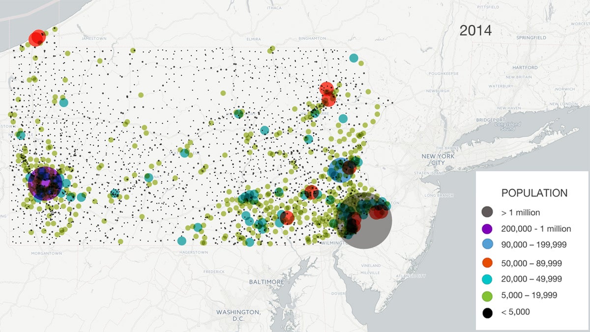 Population in Pennsylvania cities, towns and boroughs in 2014