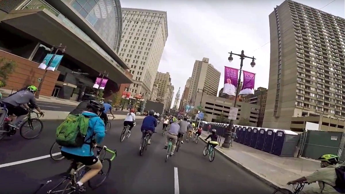 Bicyclists take over the streets during the papal visit in September 2015. (Peter Crimmins/WHYY) 