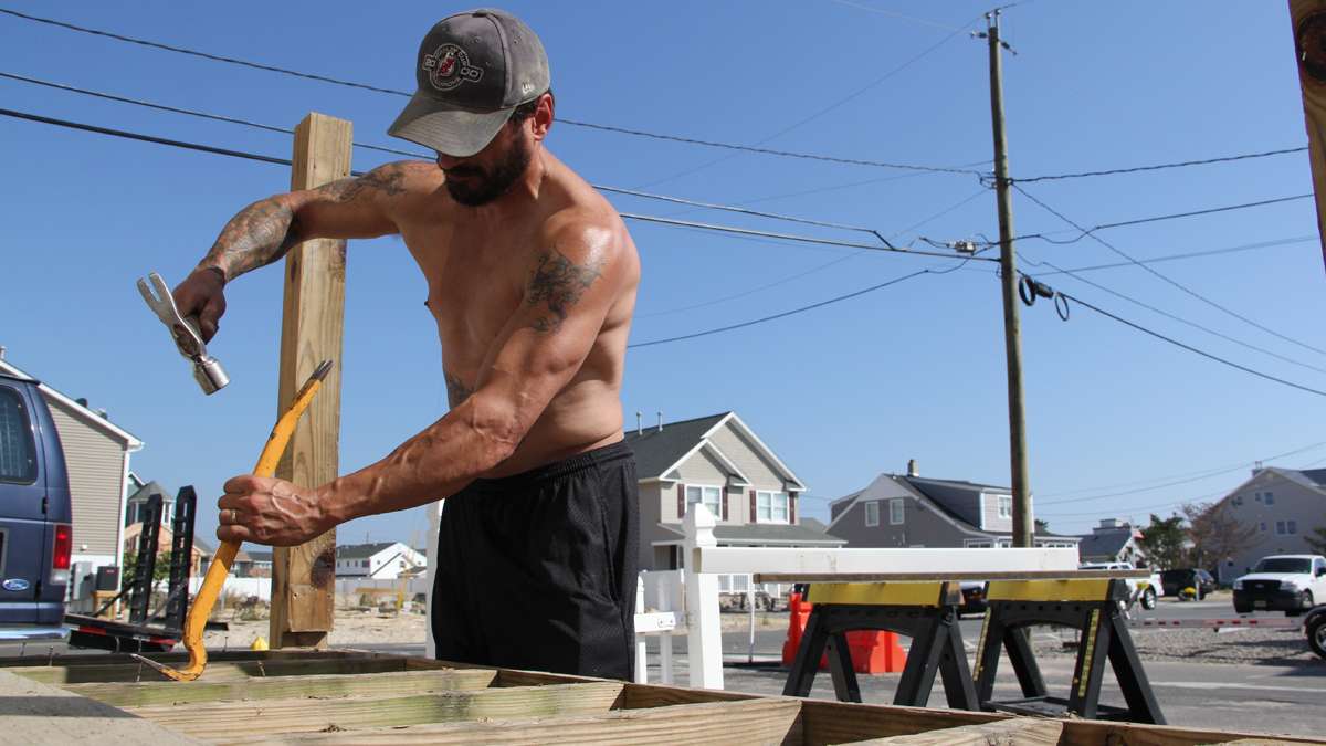 Carpenter Bill Lee of Jackson and other contractors have found more work than they can handle at New Jersey shore towns. (Emma Lee/for NewsWorks)