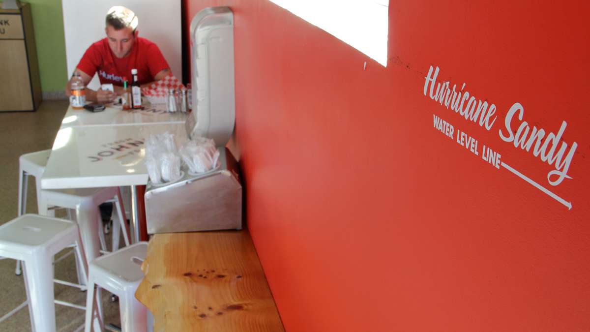 Water rose more than six feet up the wall of Johnny Fries in Ortley Beach druing Hurricane Sandy. (Emma Lee/for NewsWorks)