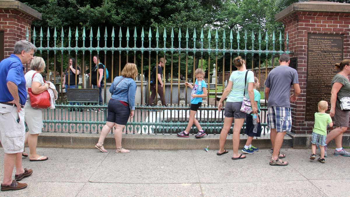 Ben Franklin's grave in Christ Church Burial Ground at 5th and Arch streets was made accessible to the public in 1858 when a section of brick wall was replaced by a fence.