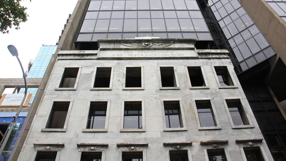 All that remains of the Pennsylvania Fire Insurance Company, built in 1838, is a four-story facade in front of a modern office building.