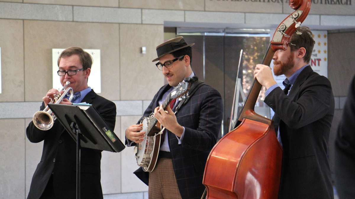 The Perseverance Jazz Band plays ''Hail to the Chief'' after a swearing-in ceremony at the National Constitution Center.