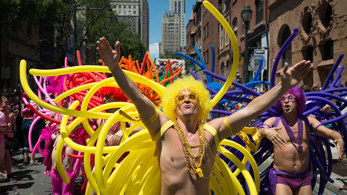 Members of the Philadelphia Gay Men's Chorus ham it up for the camera at the Philadelphia Pride Parade and Festival. (Branden Eastwood for NewsWorks)