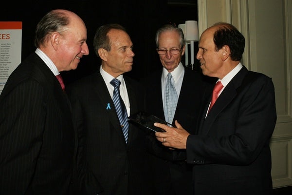 <p><p>Founding event cochairs Clay Hamlin of LBCW Investments and Neal Rodin with J. Eustace Wolfington and Mike Milken, founder and chair of the Prostate Cancer Foundation (Photo courtesy of Deborah Boardman)</p></p>
