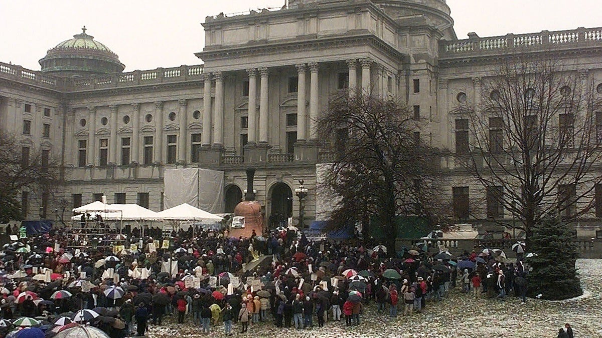  Members of the Pennsylvania State Education Association stage a rally at the state capitol in Harrisburg, Pa., on March 4, 2001. (Kalim A. Bhatti/AP File Photo) 