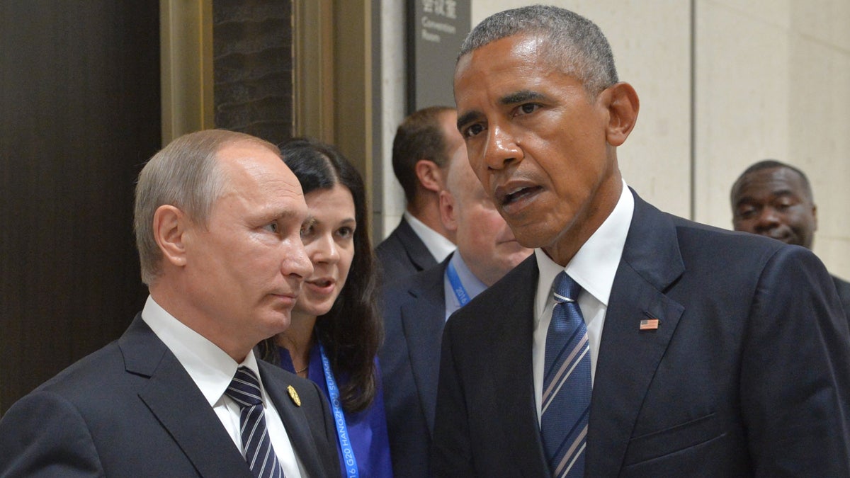  Russian President Vladimir Putin, left, listens to U.S. President Barack Obama in Hangzhou in eastern China's Zhejiang province, Monday, Sept. 5, 2016. (Alexei Druzhinin/ Sputnik, Kremlin Pool Photo via AP, file) 