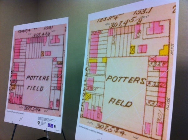 <p><p>Historic maps show the Potter's Field with houses and buildings fronting on the streets surrounding it, similar to the current PHA plan. (Amy Z. Quinn/for NewsWorks)</p></p>
