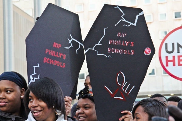 <p><p>Hundreds opposed to the closing of Philadelphia neighborhood public schools attended a rally Thursday afternoon on the steps of the school district building on Broad Street. (Kimberly Paynter/WHYY)</p></p>
