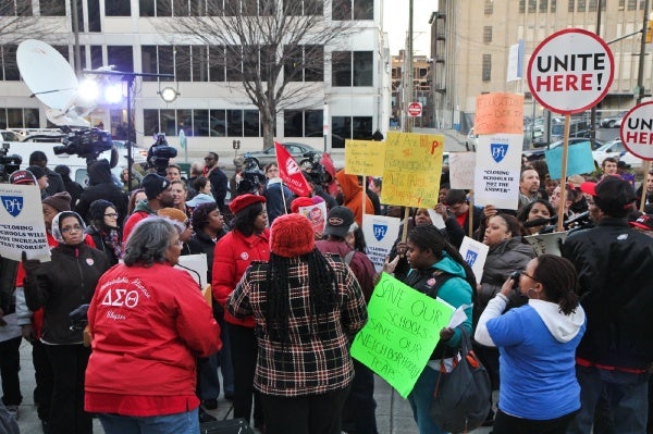 <p><p>The Philadelphia Coalition Advocating for Public Schools organized a rally in reaction to an announcement to close 37 school buildings Thursday. (Kimberly Paynter/WHYY)</p></p>
