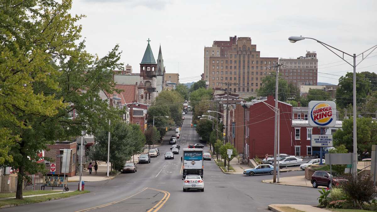  A view of downtown Reading from the 5th Street Bridge near Centre Avenue. (Lindsay Lazarski/WHYY) 