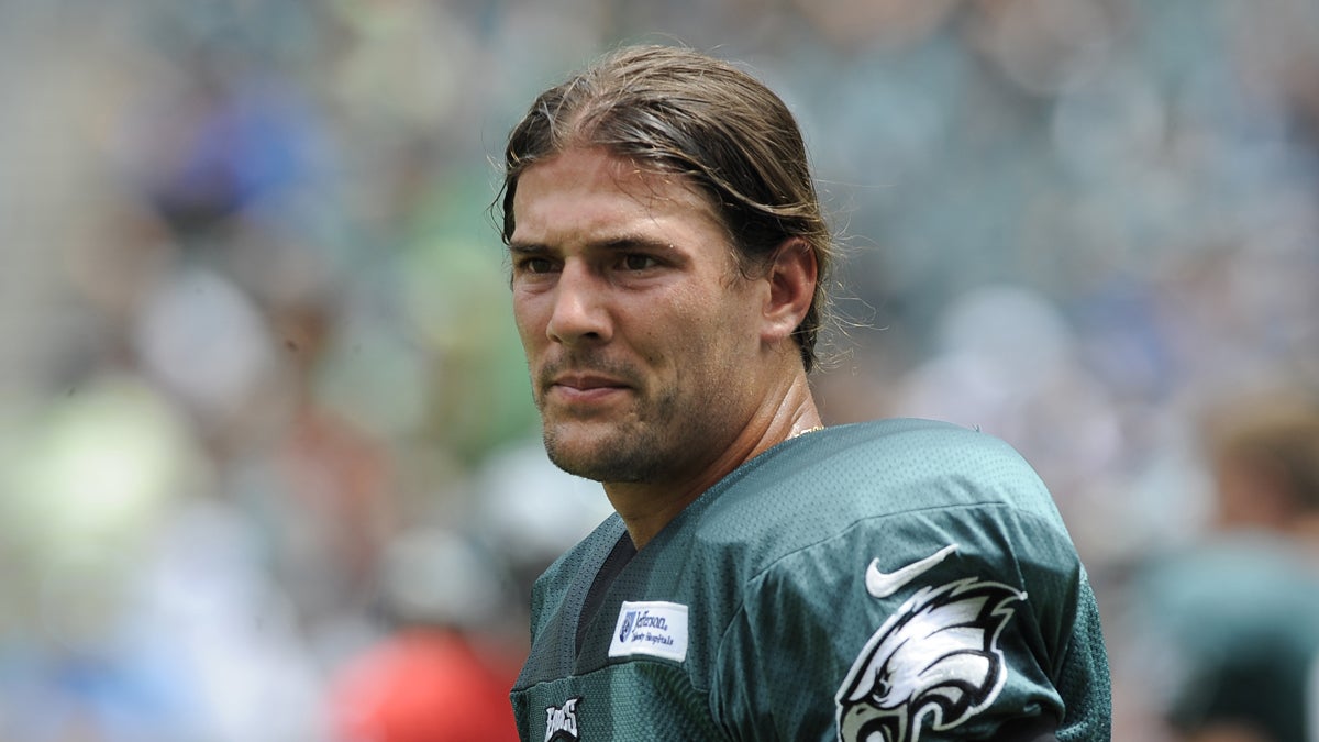  In this Sunday, July 28, 2013, photo, Philadelphia Eagles wide receiver Riley Cooper pauses during the NFL football team's training camp in Philadelphia. (AP Photo/Michael Perez) 
