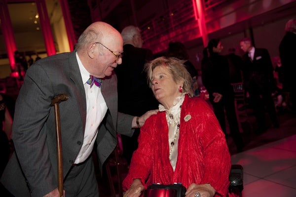 <p><p>Frolic Weymouth talks with Phyllis Wyeth at the Suzanne and Ralph Roberts' 70th wedding anniversary, held at the University of the Arts (Photo courtesy of Susan Beard Design)</p></p>
