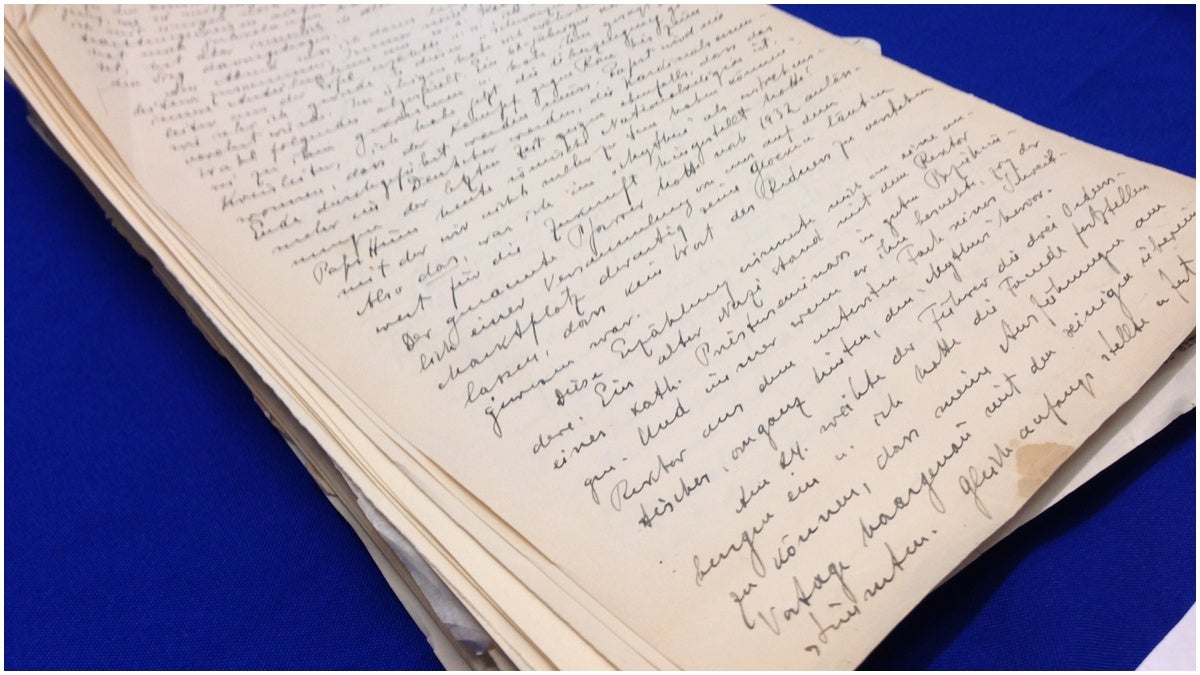  Seized diary pages of Alfred Rosenberg, one of the most influential members of the Nazi Party. (Nichelle Polston/WHYY)  