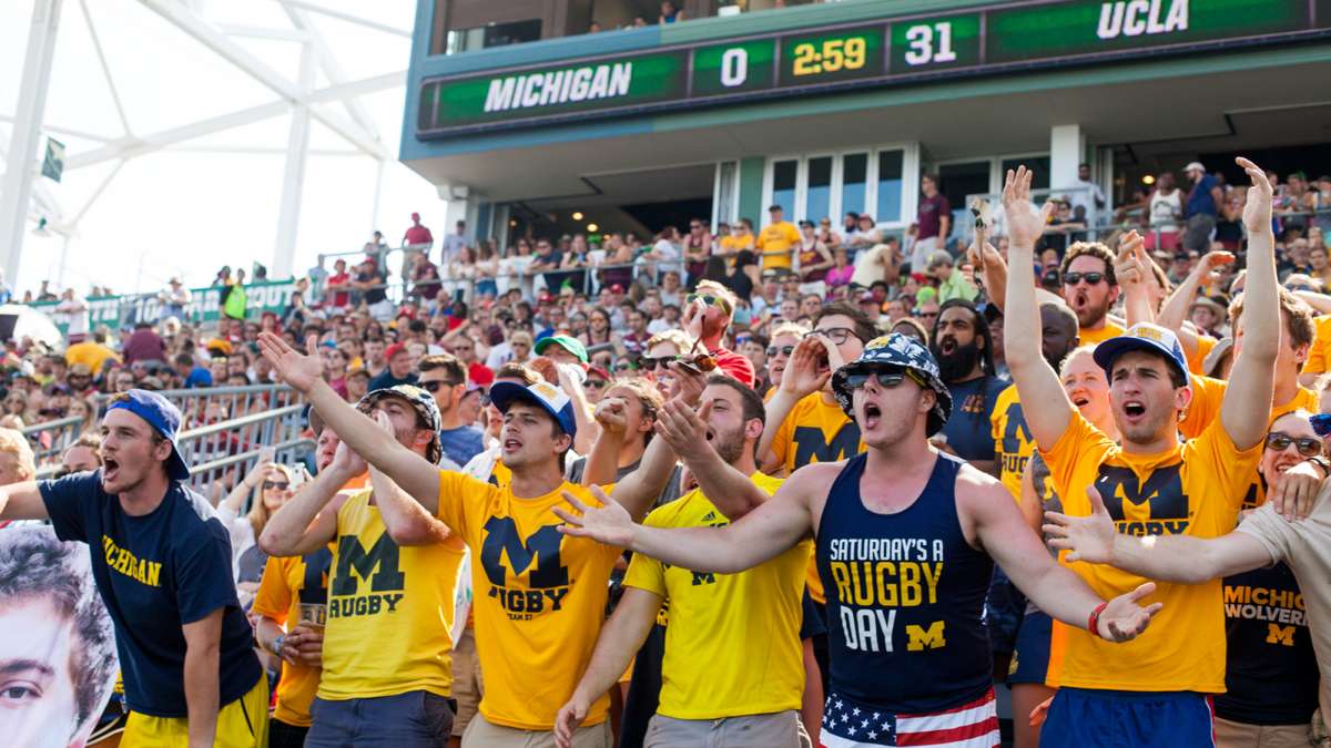 University of Michigan fans react to a call during a match that saw their team get shut out 31-0 by UCLA.