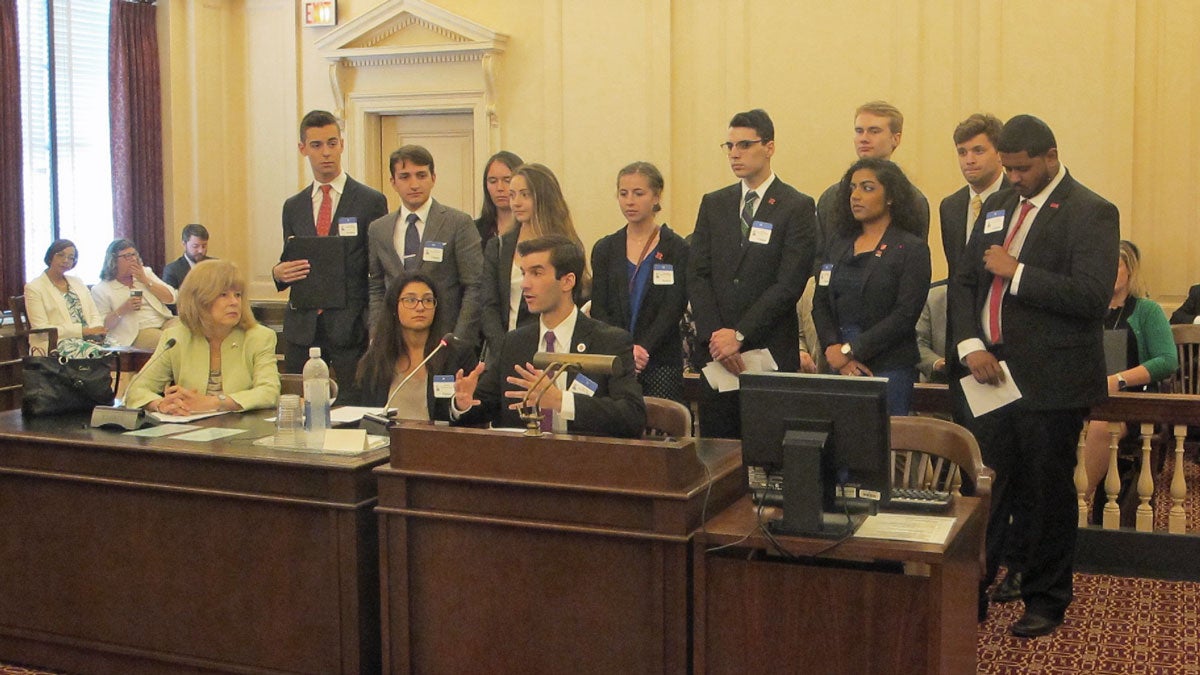  Rutgers students voice support for the resolution at Assembly committee hearing (Phil Gregory/WHYY) 