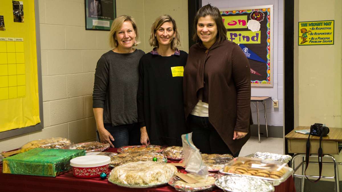 (From left) Gwenn Mascioli, Bonnie Koss, and Nicole Scherer are parents from the Paoli-Wayne area who donate time to gather resources for Richard Wright elementary school in Philadelphia.