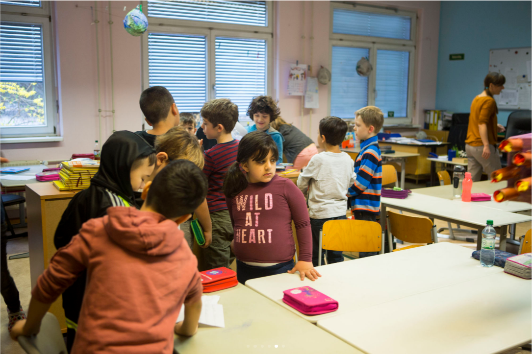 Students at Gustav Falke elementary in Wedding section of Berlin, Germany, a mostly poor, immigrant community. (Jessica Kourkounis/For Keystone Crossroads)