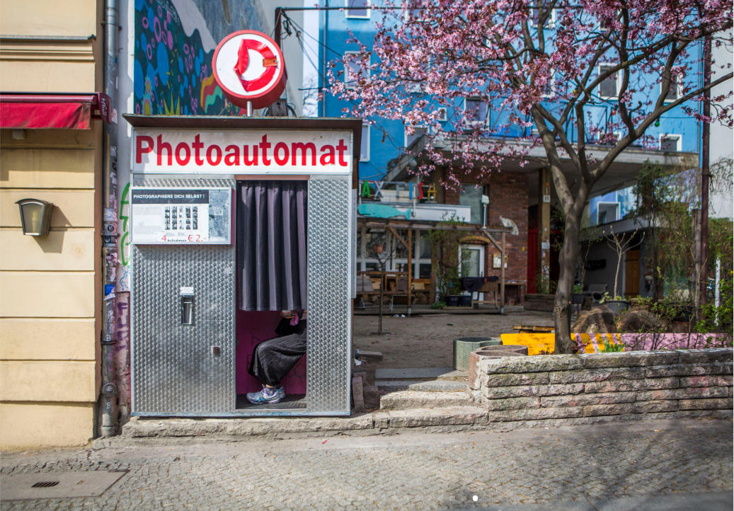 A Photo Booth on a park lined street in Old Mitte. (Jessica Kourkounis for Keystone Crossroads)