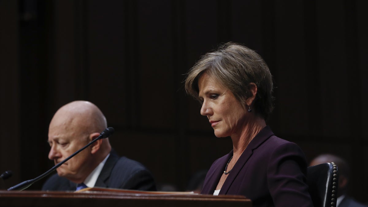  Former Acting Attorney General Sally Yates and Former National Intelligence Director James Clapper listen to questions as they testify on Capitol Hill in Washington, Monday, May 8, 2017, before the Senate Judiciary subcommittee on Crime and Terrorism hearing. (AP Photo/Pablo Martinez Monsivais) 