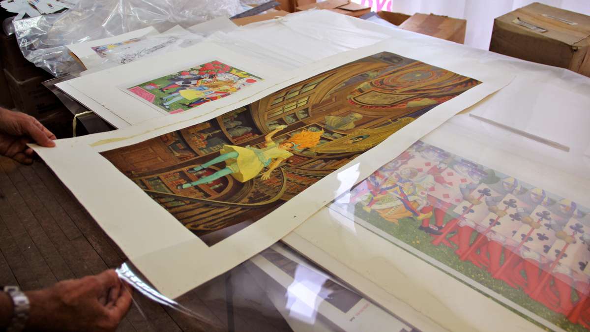 A four-page foldout for the full-color edition illustrates Alice's fall down the rabbit hole. (Emma Lee/WHYY)